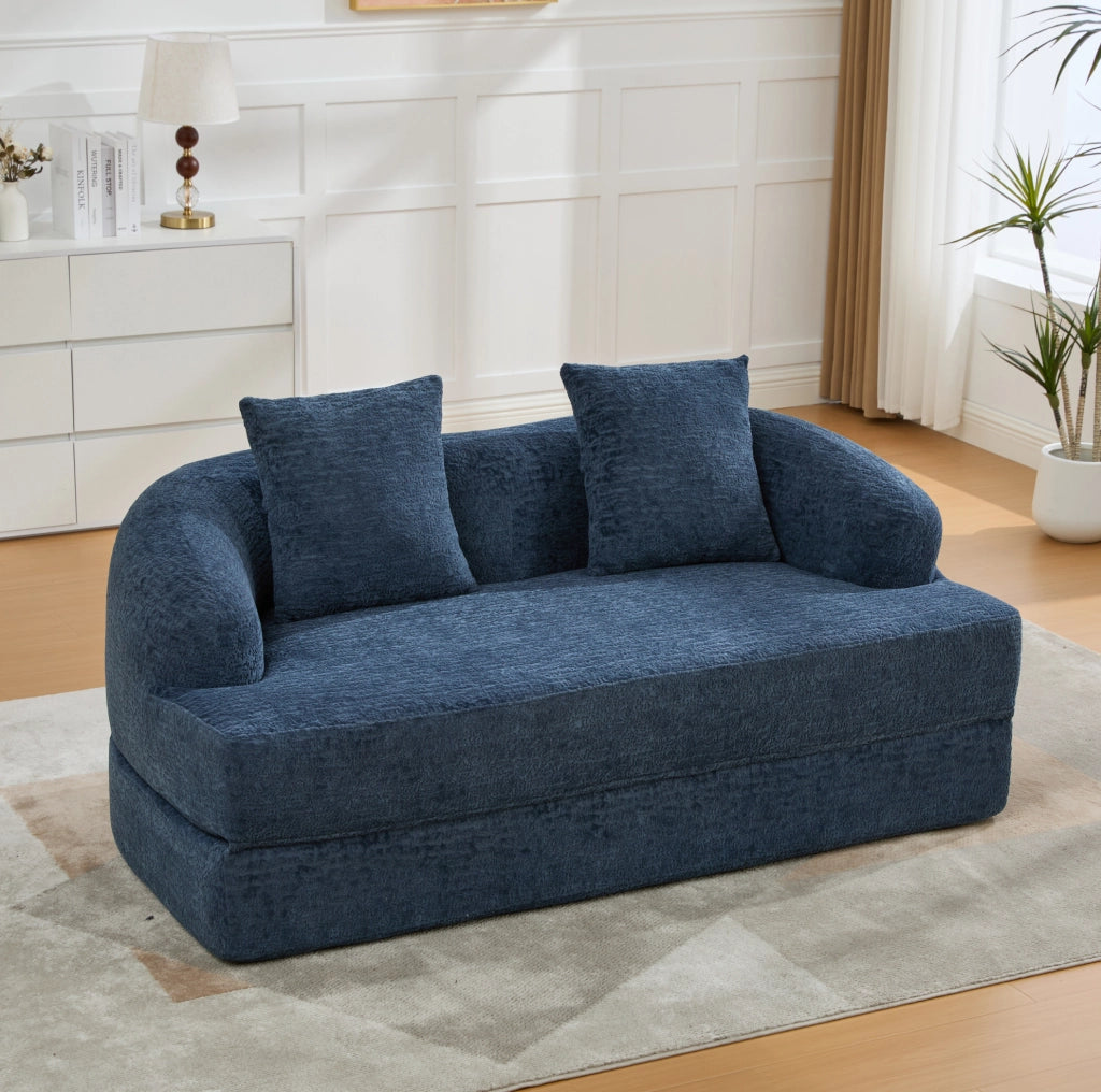Divano letto 2 posti pieghevole in ciniglia blu navy