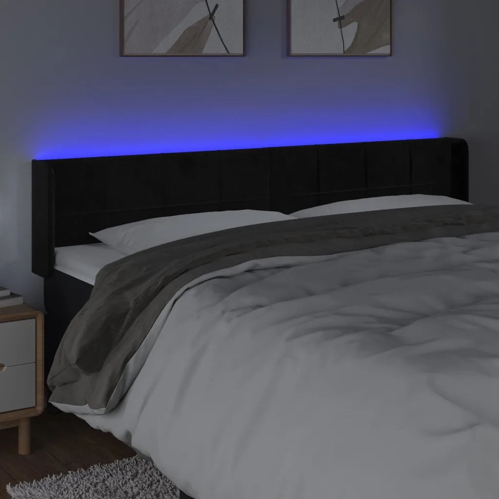 Testiera a LED Nera 203x16x78/88 cm in Velluto 3123304