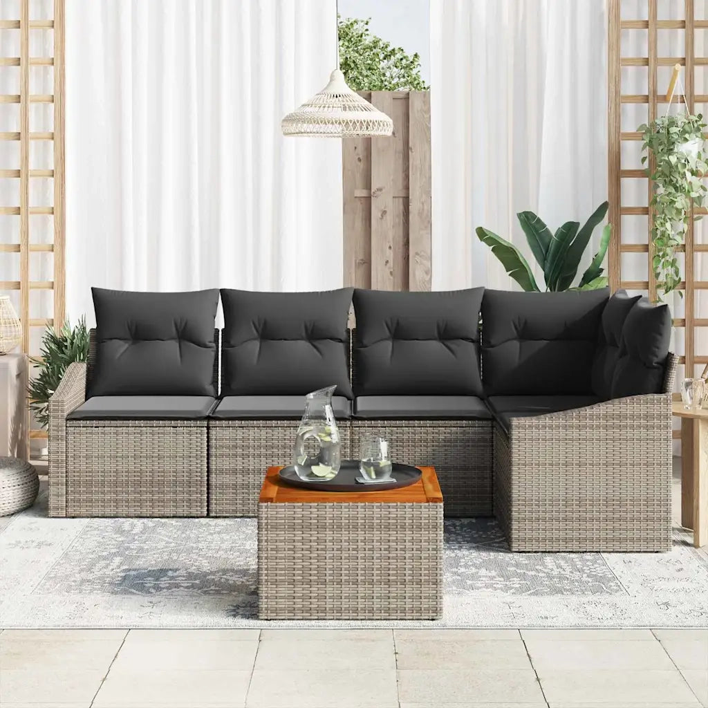 Set Divano da Giardino con cuscino 6 pcs Grigio polyrattan