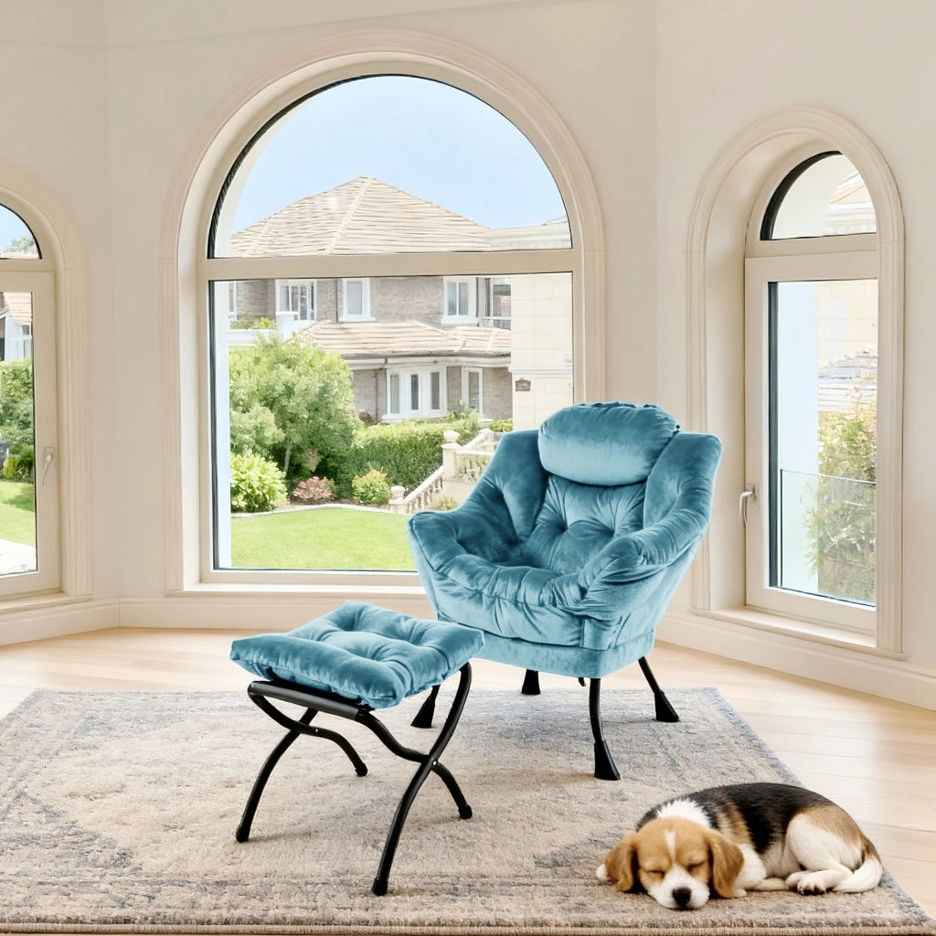 Poltrona Relax con Poggiapiedi e Braccioli ¨C MINIMAL ¨C Blu, Soggiorno