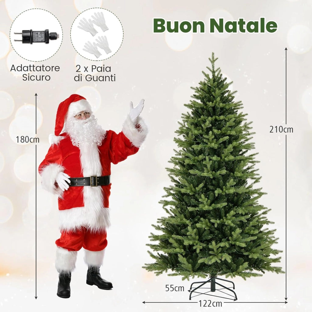 Albero di Natale 210 cm, Albero di Natale Pre-illuminato on Cerniera con 470 Luci a LED Multicolori e Bianco Caldo, 11 Modalità di Illuminazione, 1646 Rami (210 CM)