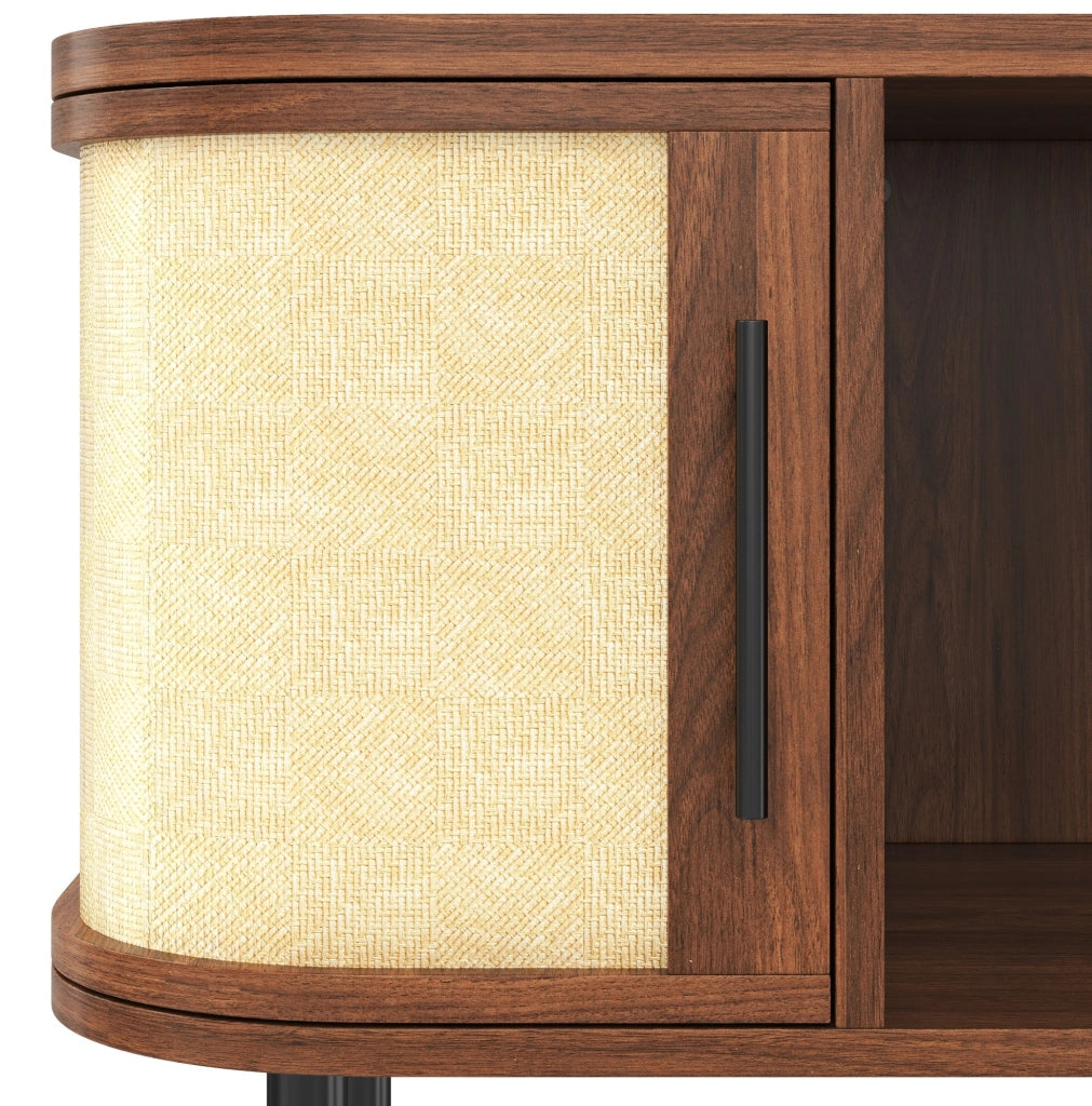 Tavolino da caffè 80x60x47 cm con forma curva e vani laterali in MDF color noce
