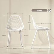 SET 4 SEDIE DA PRANZO MODERNE CON SCHIENALE TRAFORATO IN PLASTICA E GAMBE IN METALLO BIANCO
