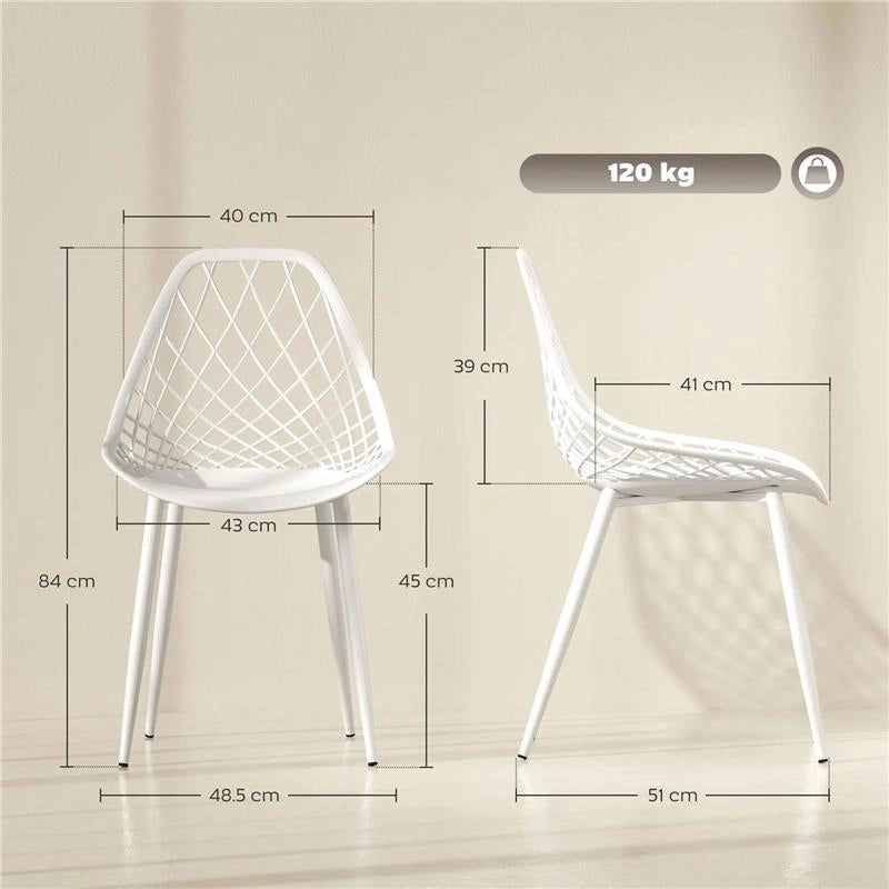 SET 4 SEDIE DA PRANZO MODERNE CON SCHIENALE TRAFORATO IN PLASTICA E GAMBE IN METALLO BIANCO