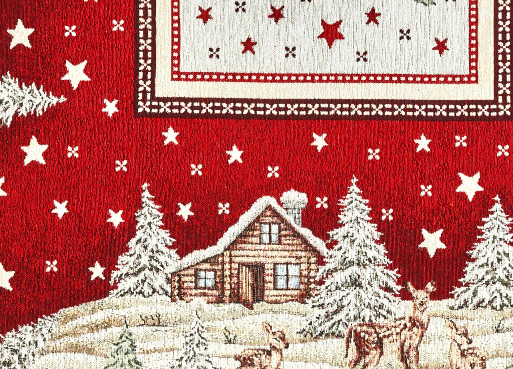 Tovaglia Centrotavola Centrino Tavolo Fantasie Natalizie Cinigliato Piazzato Made Italy - 90x90 - Chalet Red