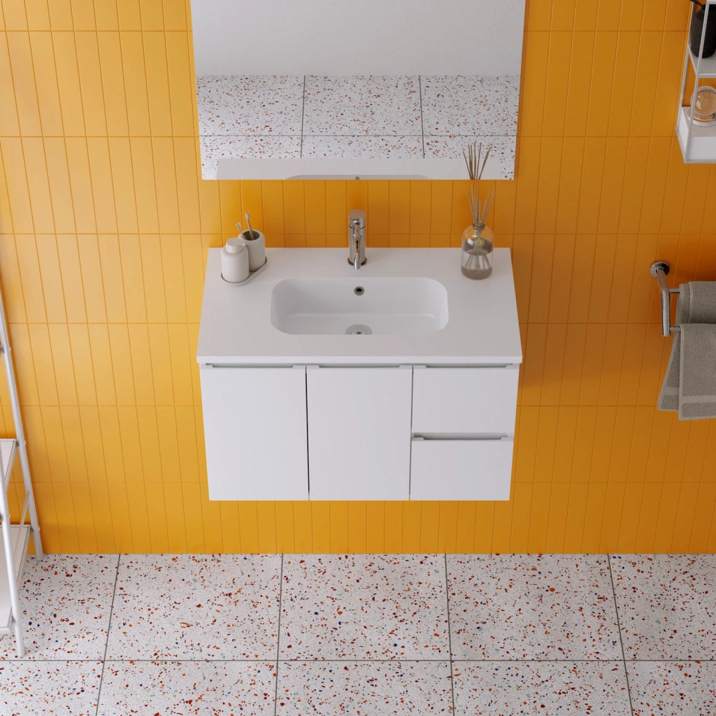 Mobile da bagno sospeso 80cm bianco lucido con lavabo e specchio | Rata