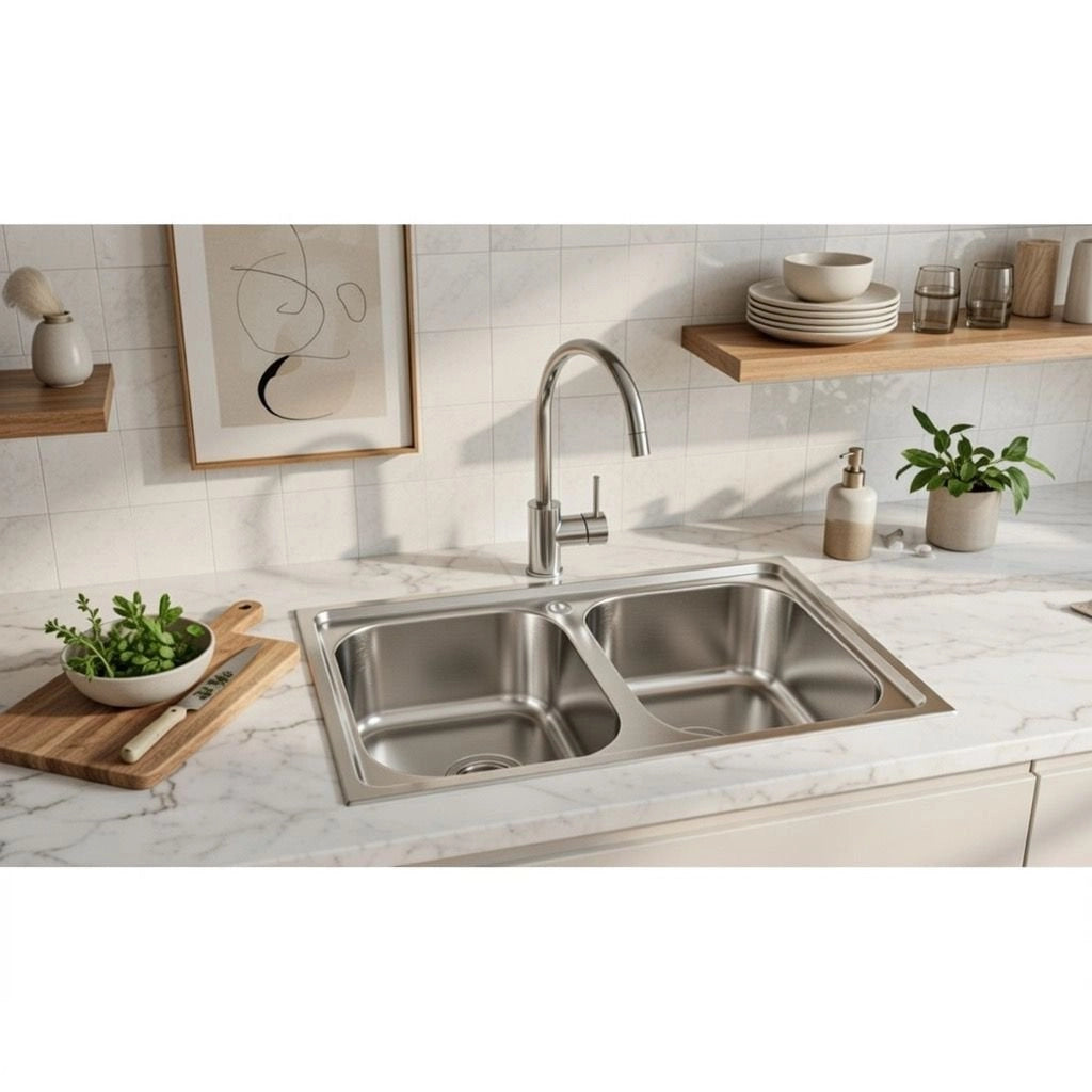 Lavello incasso in acciaio inox 80x50 due vasche  - Cromo