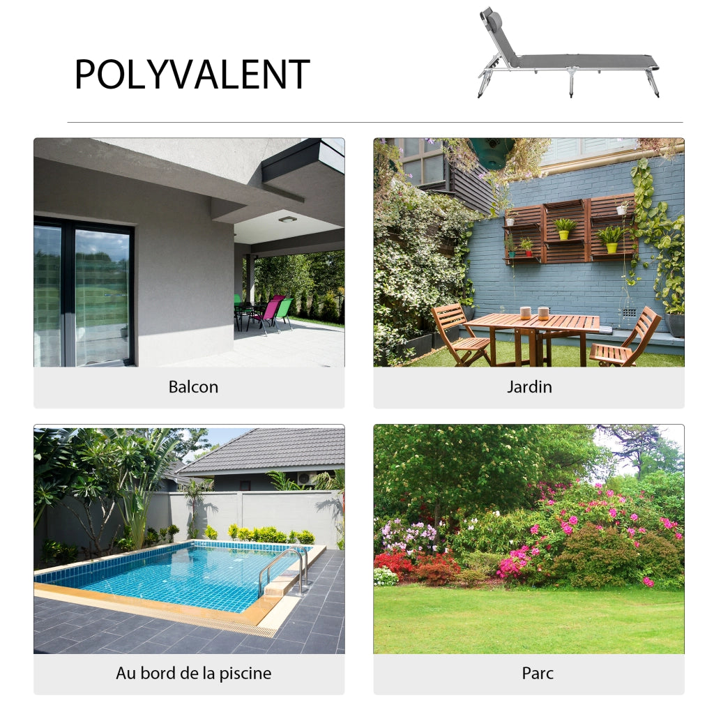 Sdraio da giardino pieghevole reclinabile ¨C zephmum ¨C grigio 165x60x76cm