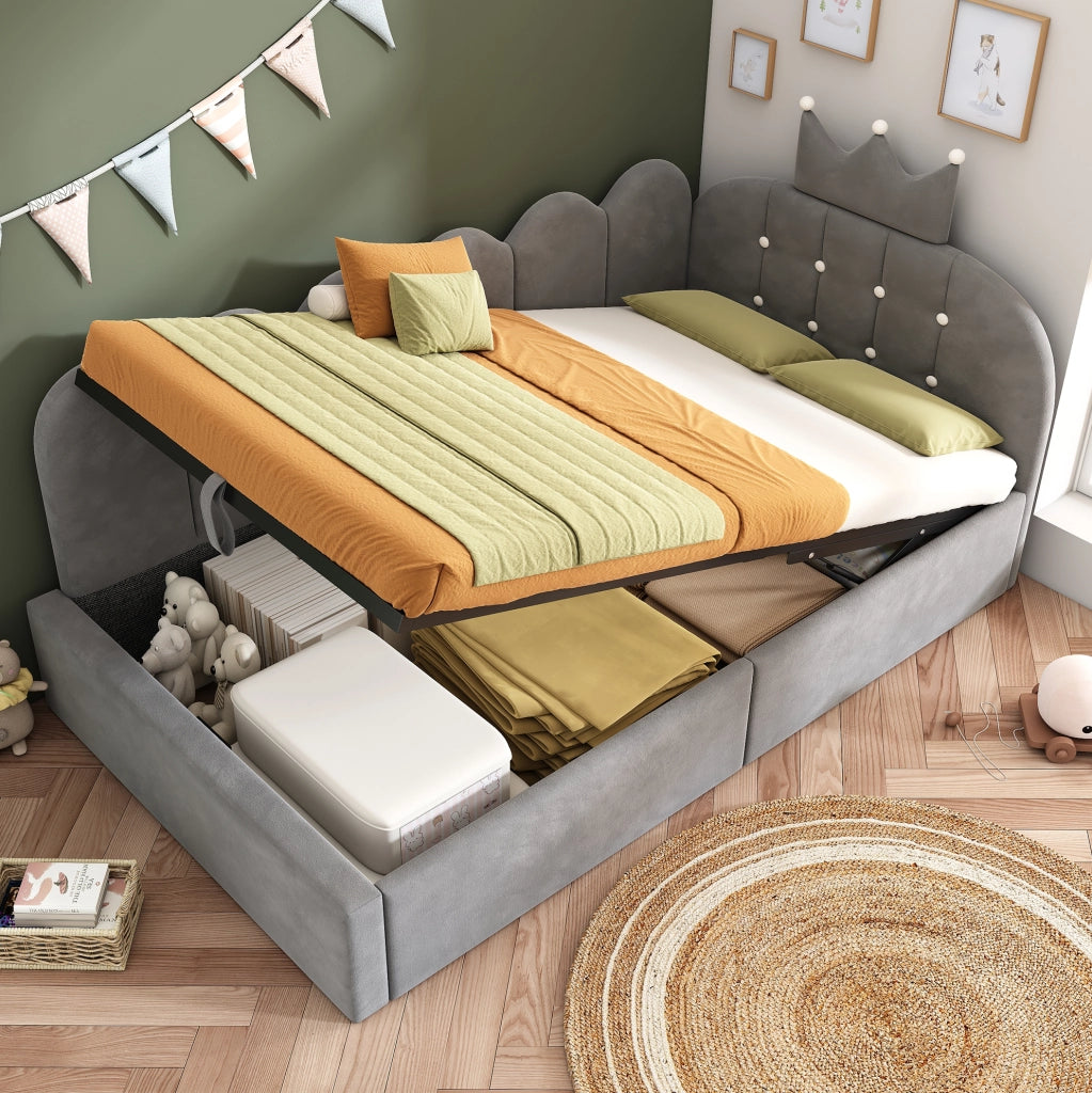 Letto da giorno 90x200 cm con contenitore idraulico; velluto grigio