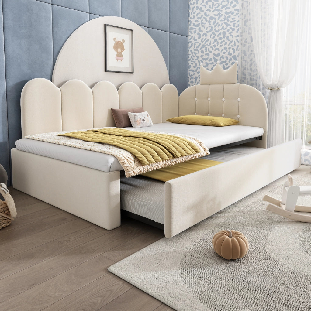 Letto daybed a L con letto estraibile 90x200 cm; velluto beige