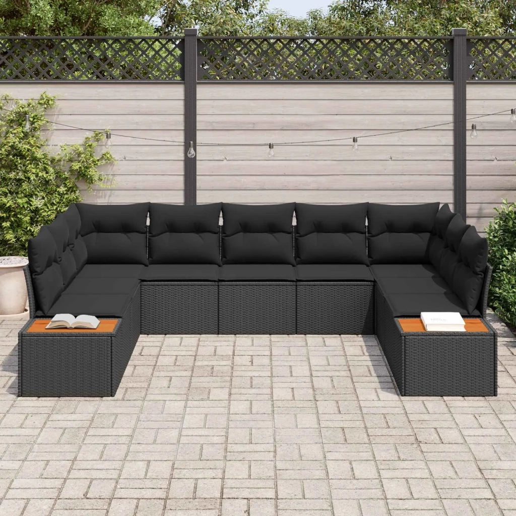 Set Divano da Giardino con cuscino 5 pcs Nero Polyrattan