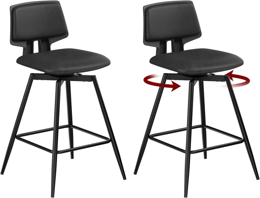 Sgabelli Cucina Set di 2, Sgabelli Bar Girevoli a 360°, con Schienale e Poggiapiedi, in Velluto di Latte, per Cucina, Bar, Soggiorno, Grigio Scuro