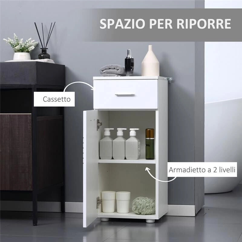 MOBILE BAGNO IN LEGNO CON CASSETTO E 1 ANTA CON MENSOLE 35X30X77.5CM BIANCO