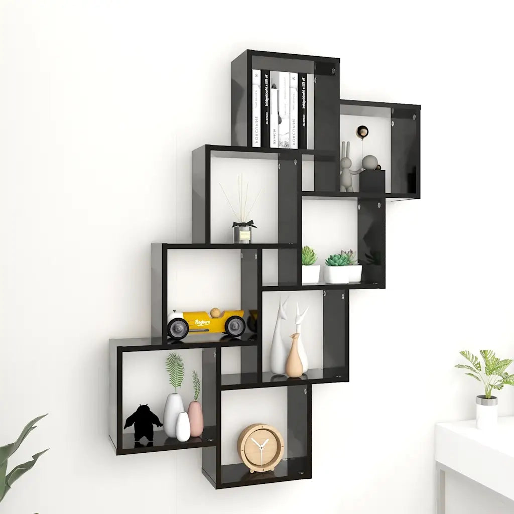 Mensola Parete a Cubo Nera 90x15x119 cm in Legno Multistrato 807179