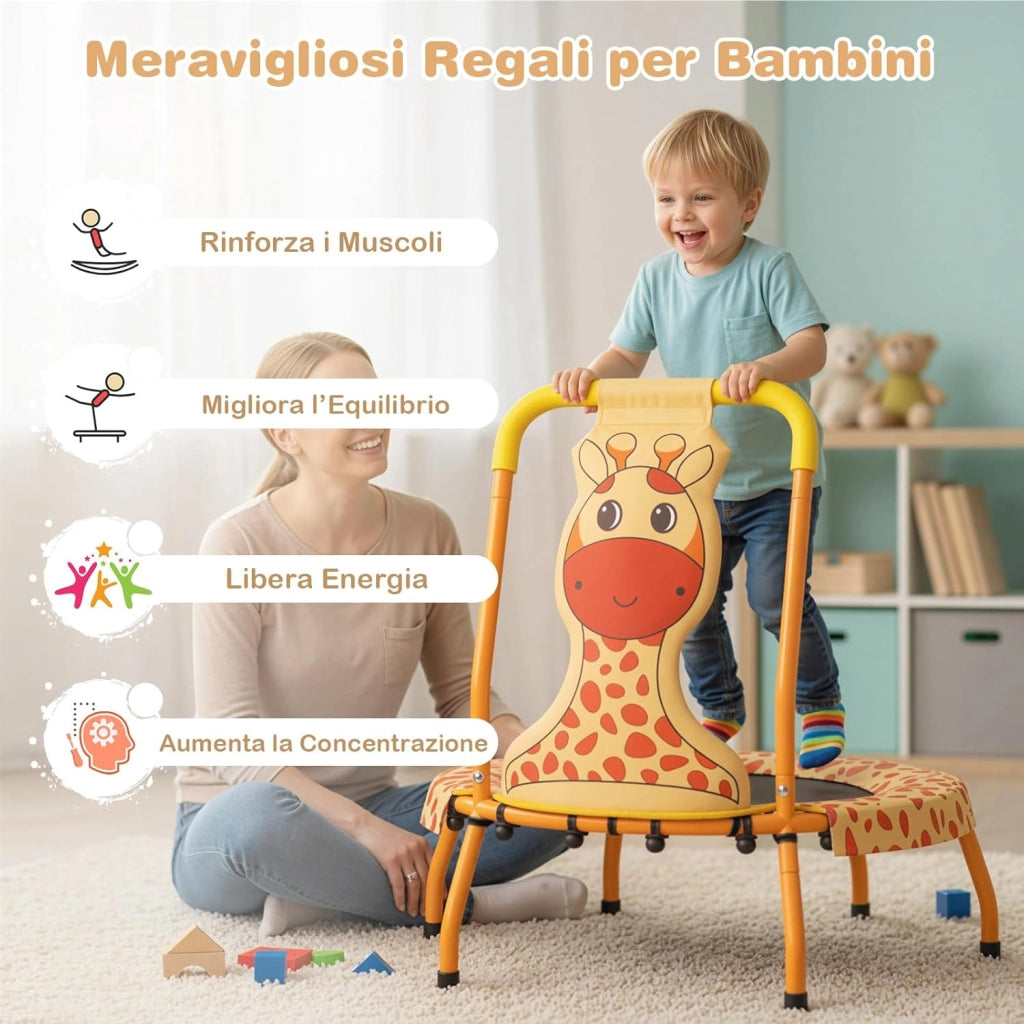 Mini Trampolino per Bambini, Tappetino Elastico da Esterno ed Interno con Maniglia Rivestita, Copertura Imbottita e Cuscinetti Antiscivolo, Salta Salta per Bambini 3-6 Anni