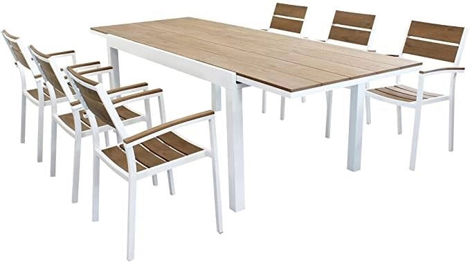 SET TAVOLO CAYMAN ALLUNGABILE CON 6 POLTRONE IN TEAK BIANCO E NATURALE