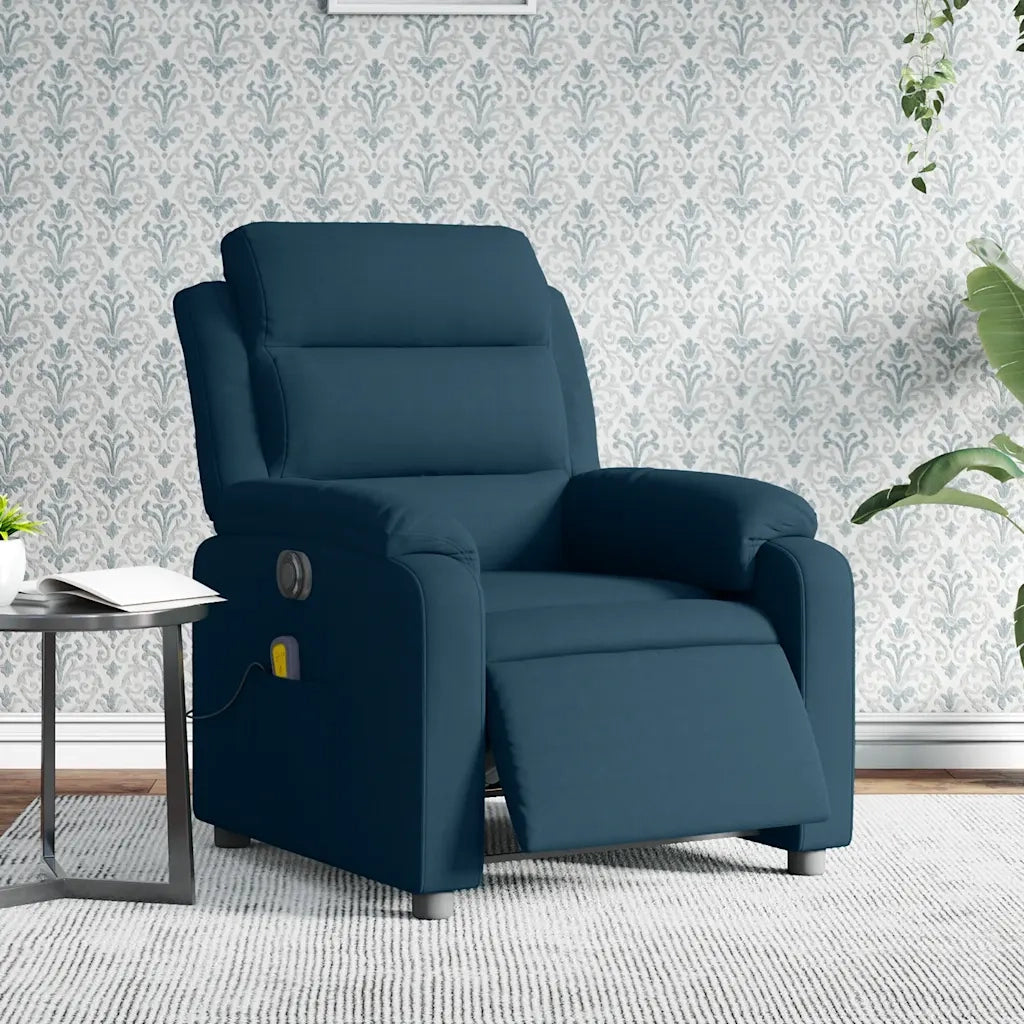 Poltrona Massaggiante Reclinabile Elettrica Blu in Velluto