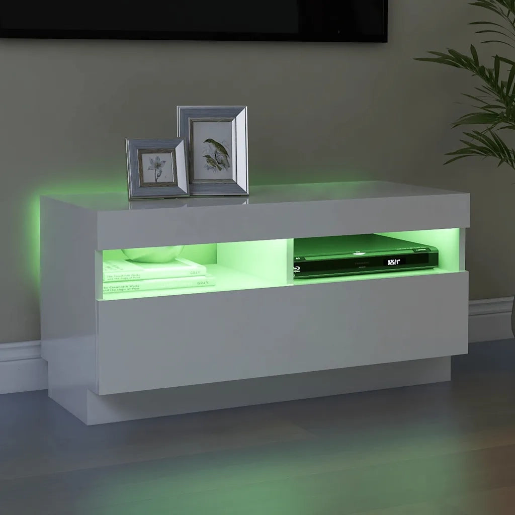 Mobile TV | Armadietto TV | Mobile Porta TV con Luci LED Bianco Lucido 80x35x40 cm