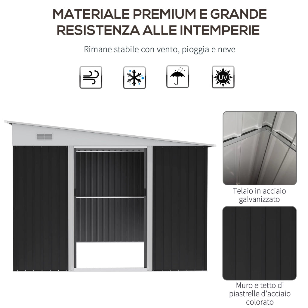 EasyComfort Ripostiglio da Giardino con Porta Scorrevole, in Acciaio, 345x280.5x169-201cm, Nero