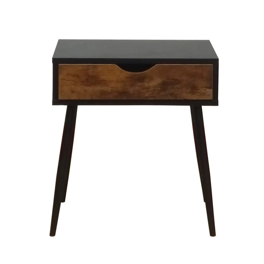 Tavolino da notte HAALAND – 1 cassetto – Nero e legno scuro – Stile scandinavo