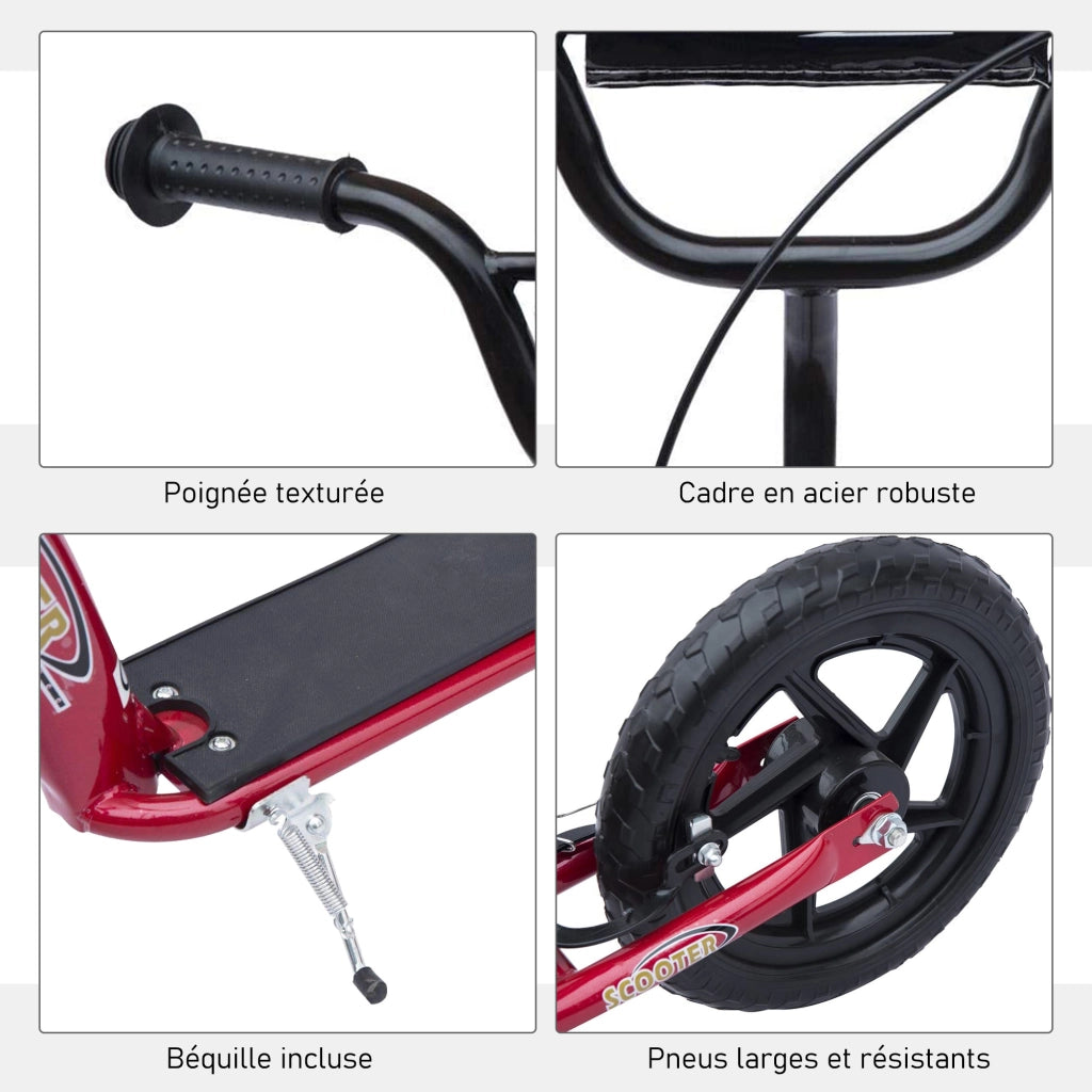 Trottinette per bambini con freno e b¨¦quille ¨C zephmum ¨C Rosso, Acero, Regolabile