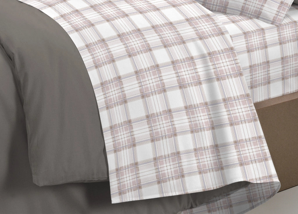Completo Lenzuola Linea Pensieri Delicati 100% Cotone Orsetto Tartan Primavera - Piazza E Mezza - Beige