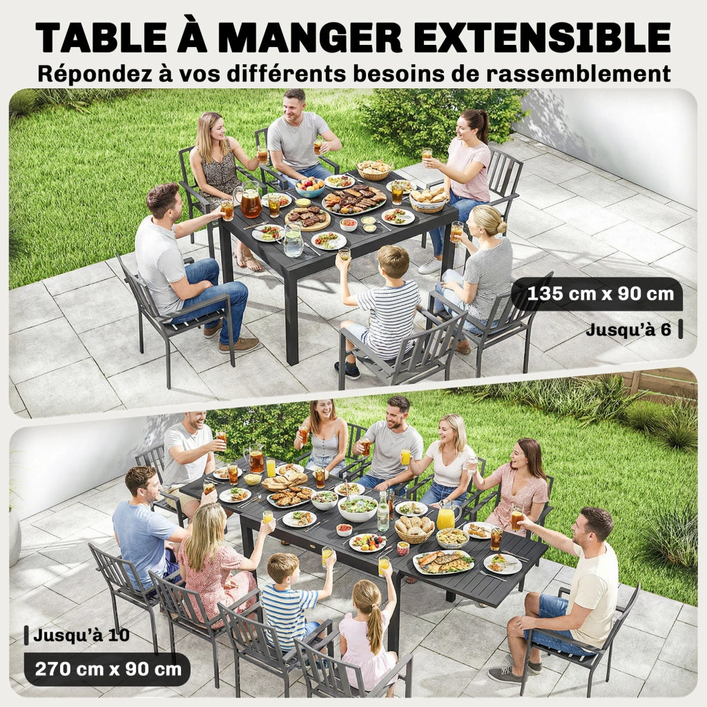 Tavolo da Giardino Allungabile per 6-10 Persone ¨C zephmum ¨C Grigio 135-270x90x75 cm