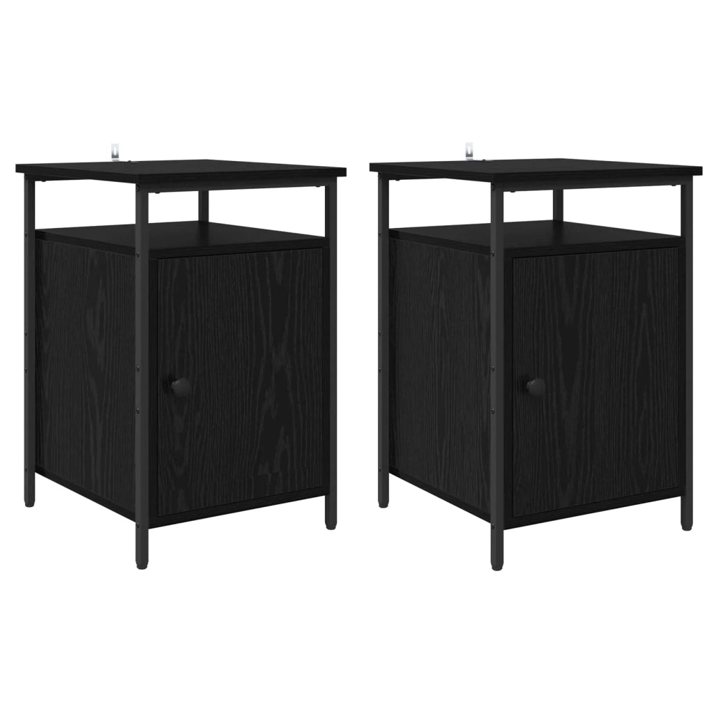 Set di 2 Comodini | Armadio da Notte | Mobiletto da notte Rovere Nero 40 x 42 x 60cm