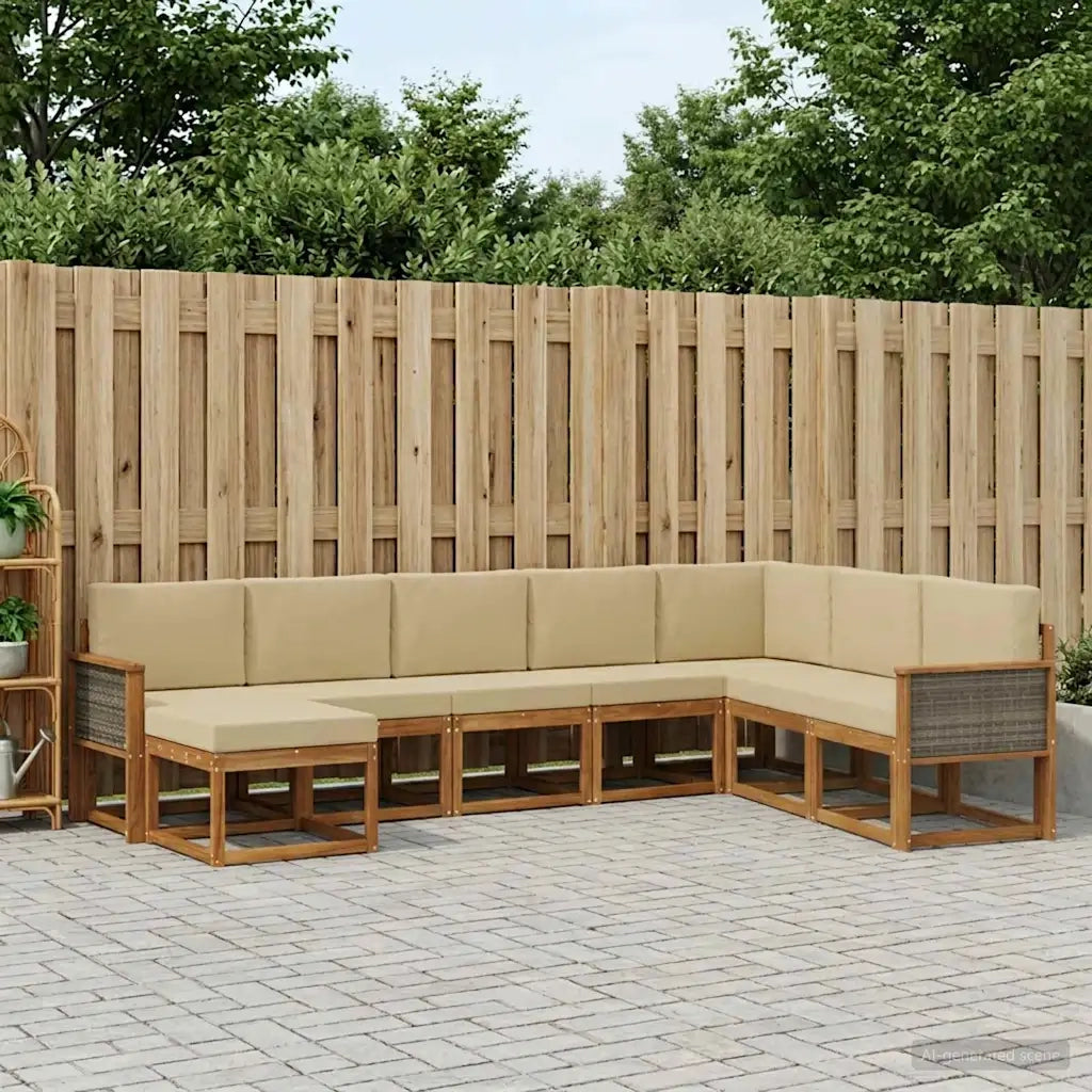 Set di divani da esterno 8 pz Naturale e Beige 3385449