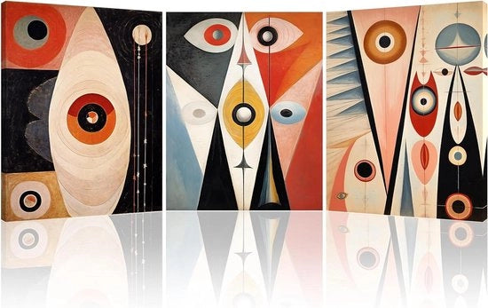 Disegni geometrici astratti su tela - set di 3 - arte moderna per camera da yoga - dipinti ad olio