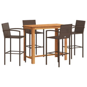 Set Bar Giardino 5pz | Set Salotto da Giardino Marrone Legno Massello Acacia e Polyrattan