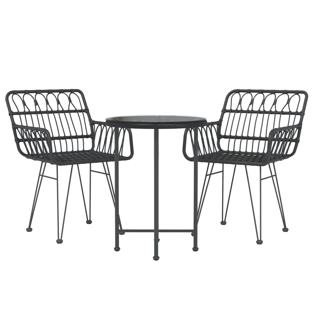 Set da Pranzo da Giardino 3 pz | Set Salotto da Giardino Nero in Polyrattan