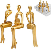 Set di 3 Figure in Resina, Ornamento Artistico per Interno, Decorazione per Casa, Ufficio, Tavolo, Libreria (oro)