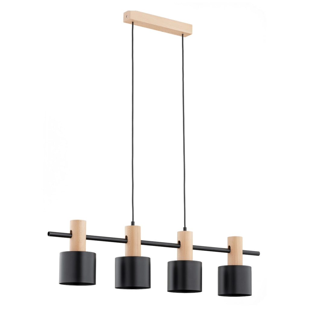 Lampada sospesa scandinava nero/legno 4xE27 ARES Alfa