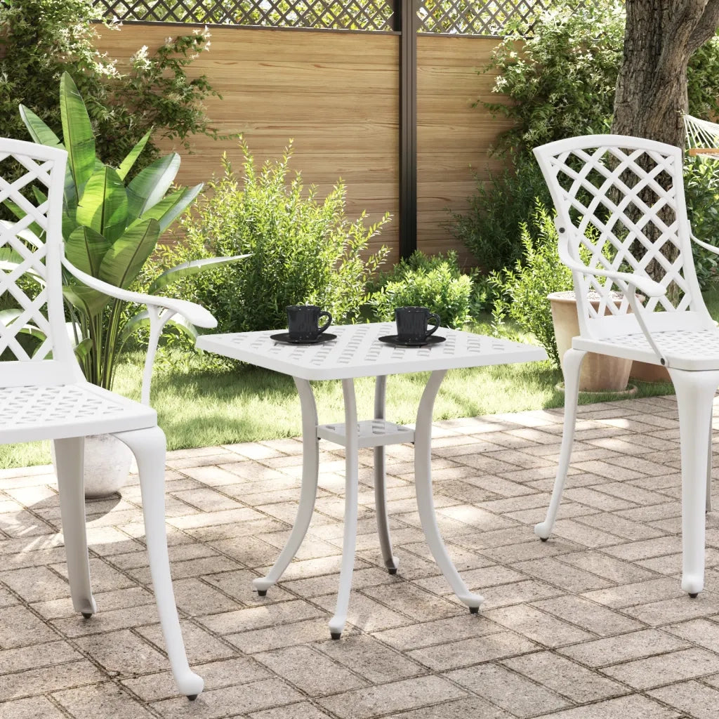Tavolo da Giardino | Tavolino da esterno Bianco 53x53x53 cm in Alluminio Pressofuso