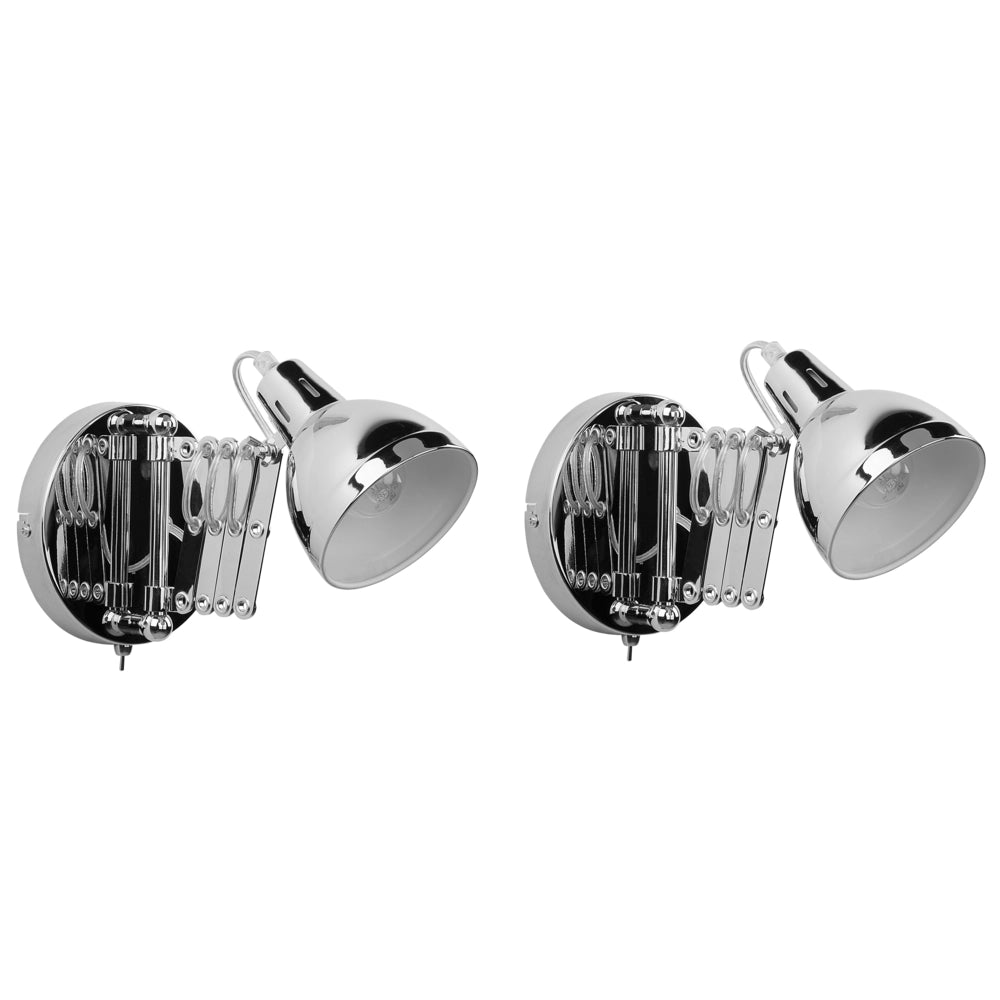 Set di 2 lampade da parete applique estensibili metallo argento 33 cm orientabile industriale