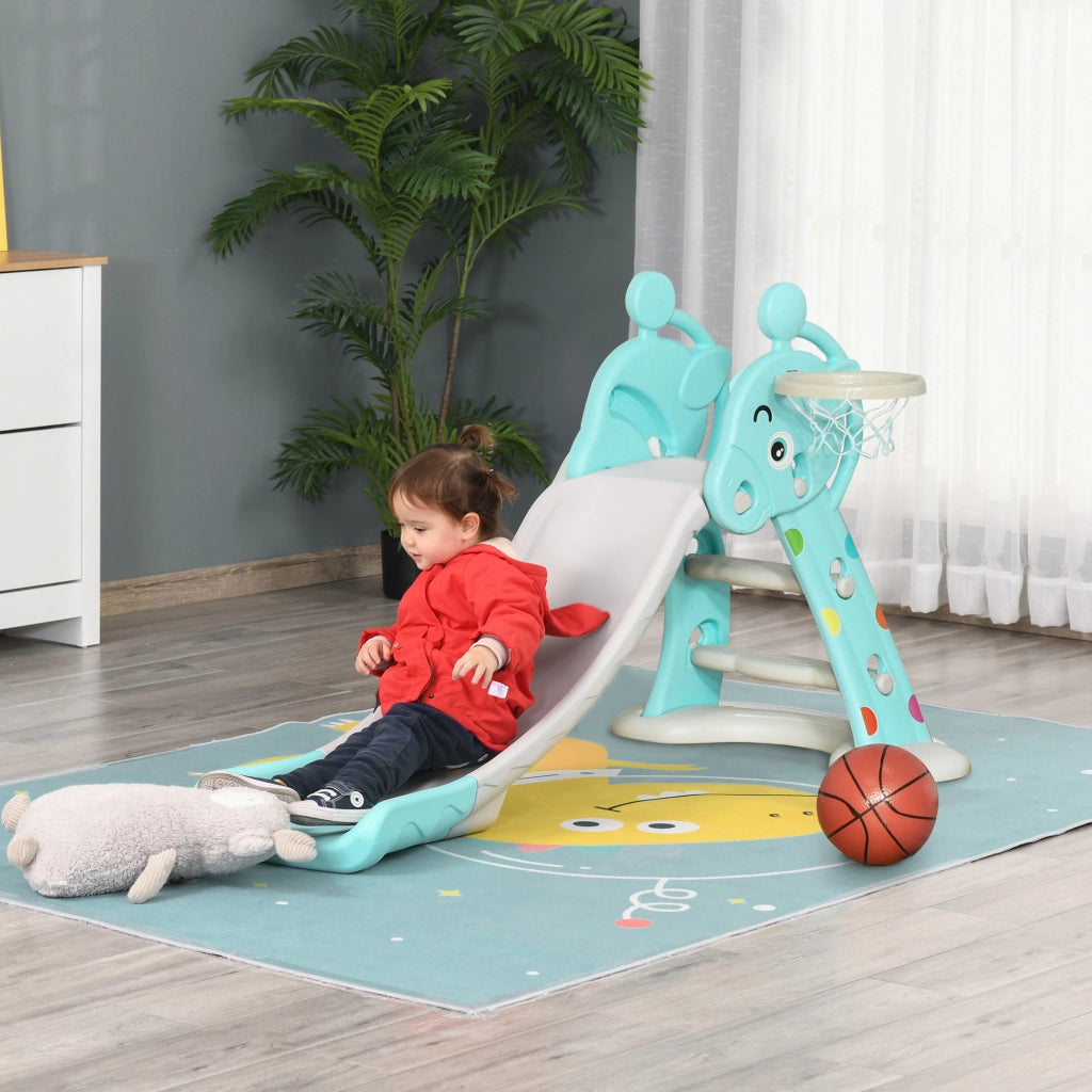 Letto a castello con scivolo e canestro ¨C zephmum ¨C azzurro e grigio 140x87x85,5 cm