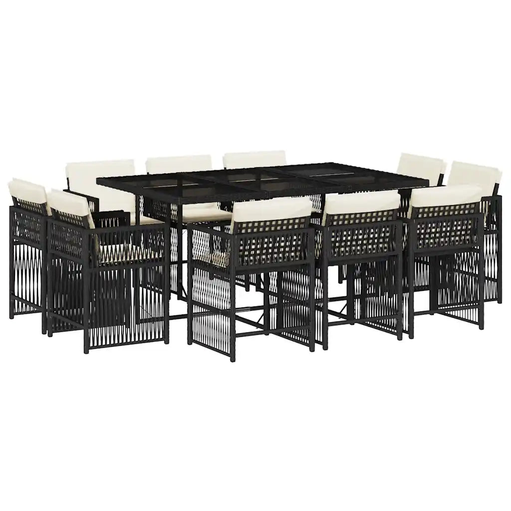 Set da Pranzo da Giardino 11 pz con Cuscini in Polyrattan Nero 3211746