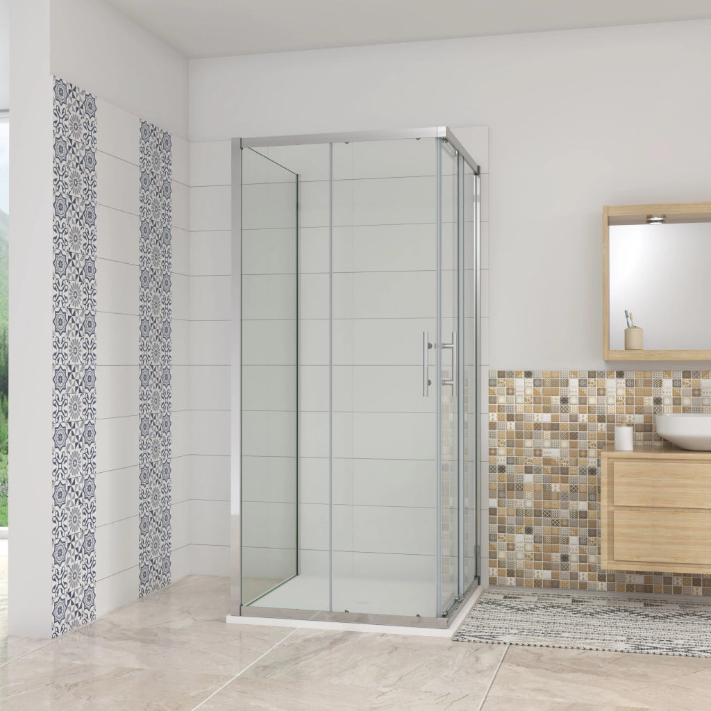 H.195 cm Box Doccia a 3 Lati 80x80x80 cm Porta Scorrevole 80 cm Doppia Parete Fissa da 80 cm in Vetro Trasparente Anticalcare da 6mm Cromato Lucido