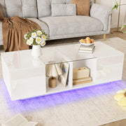 Tavolino da caffè moderno bianco 120 x 50 x 38;5 cm con LED e piano in vetro