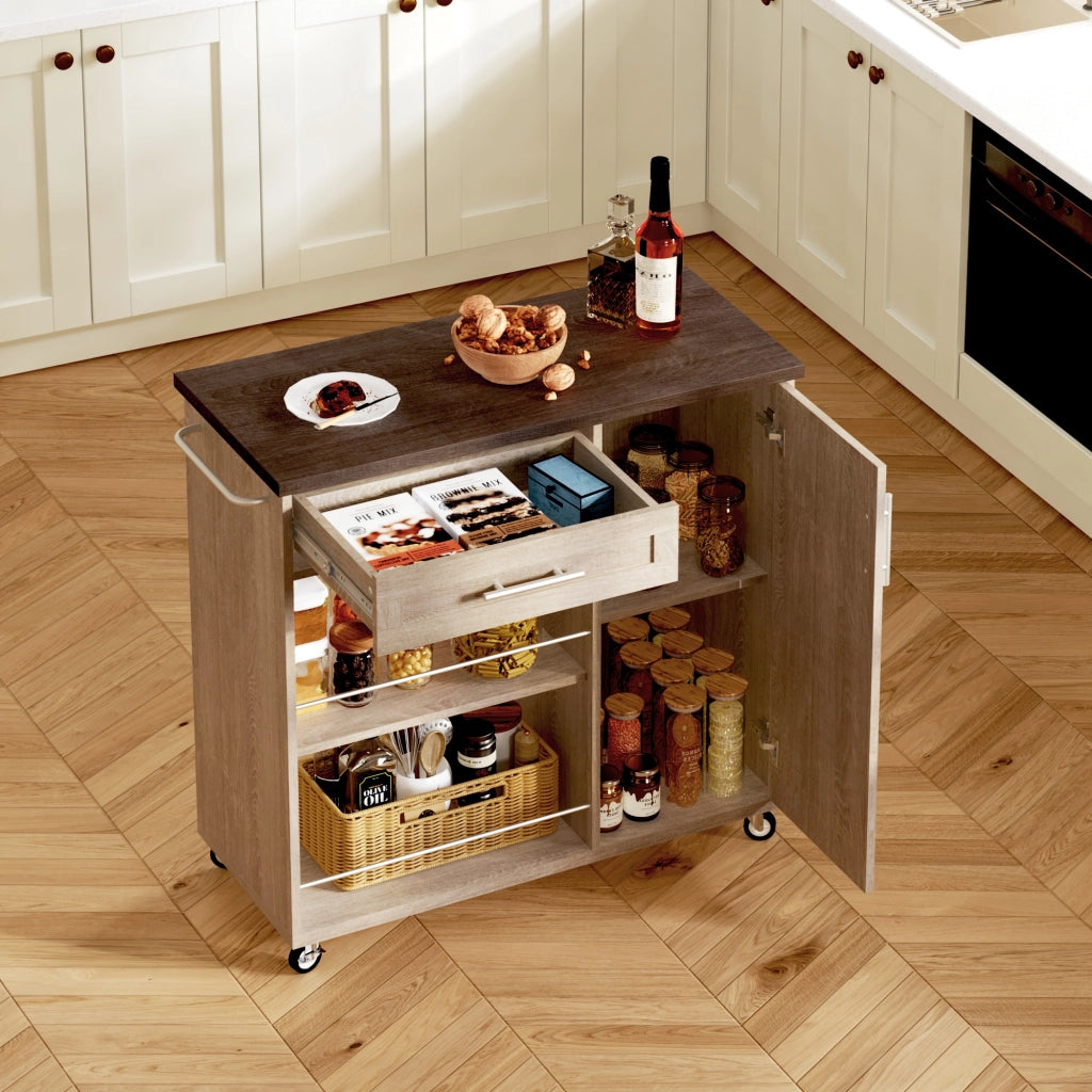 Carrello da cucina con cassetto; mobiletto; 2 ripiani aperti; porta asciugamani e ruote; 90 × 62 × 90 cm