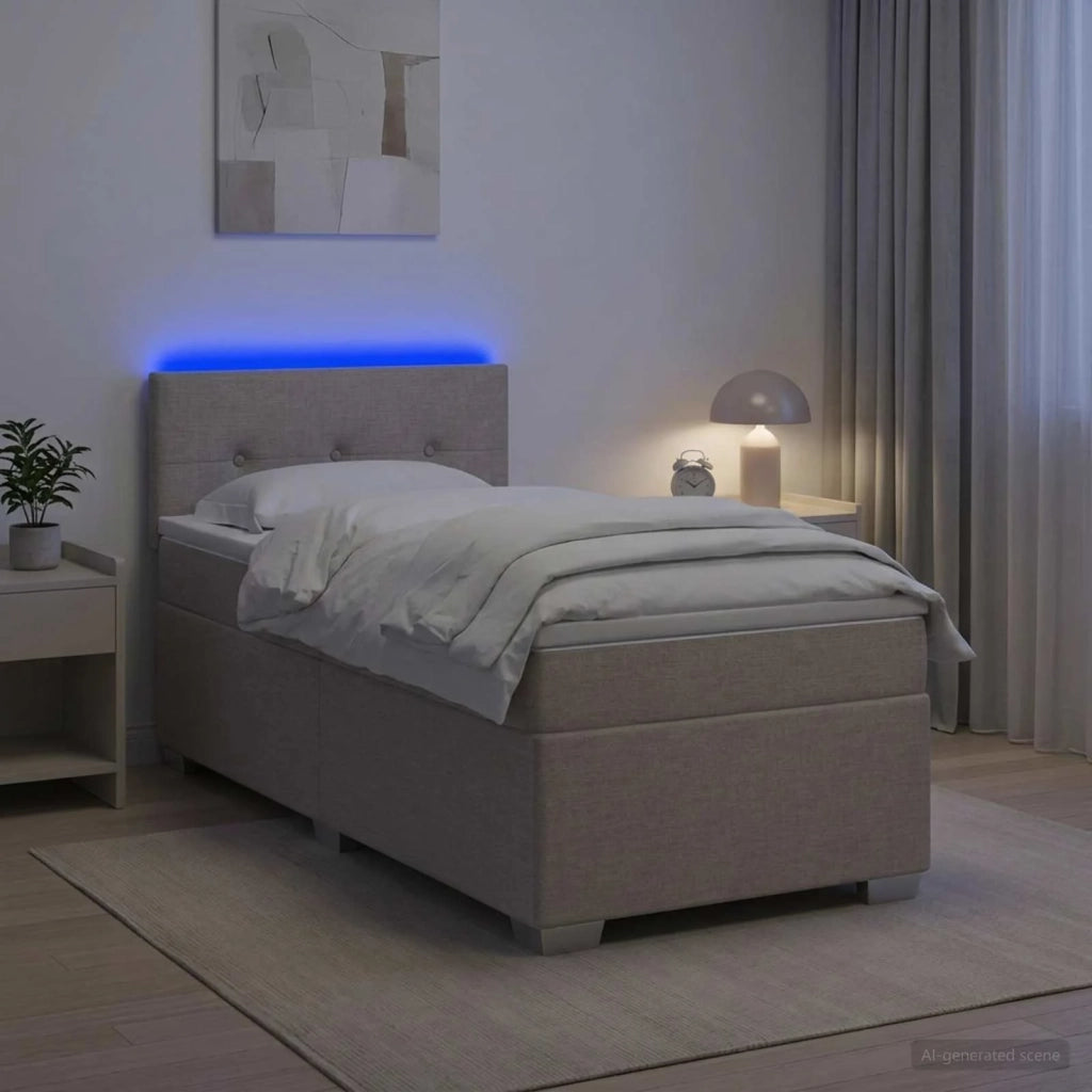 Letto con Box Spring, Materasso e LED Tortora 100 x 200 cm 3451879