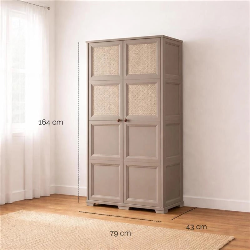 ARMADIO 4 MODULI TAUPE 79X43X164 CM CON 4 RIPIANI E ANTE TRAFORATE – CONTENITORE VERTICALE SALVASPAZIO PER ZONA LIVING