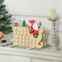 Calendario dell'Avvento in Legno con 24 Cassetti da Riempire, Riutilizzabile, 22,5x8x36 cm Legno Naturale