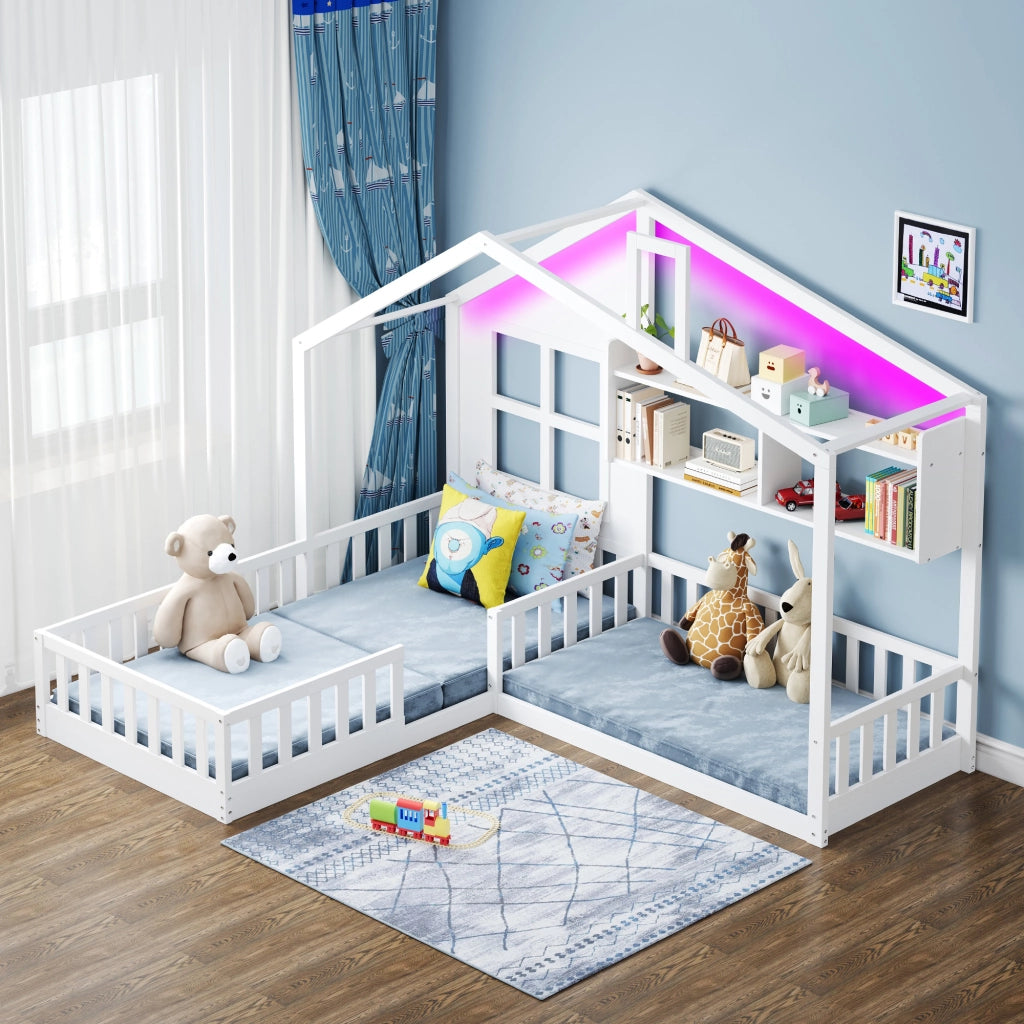 LETTO A CASA 90x200 cm Bianco in Legno Massello e MDF