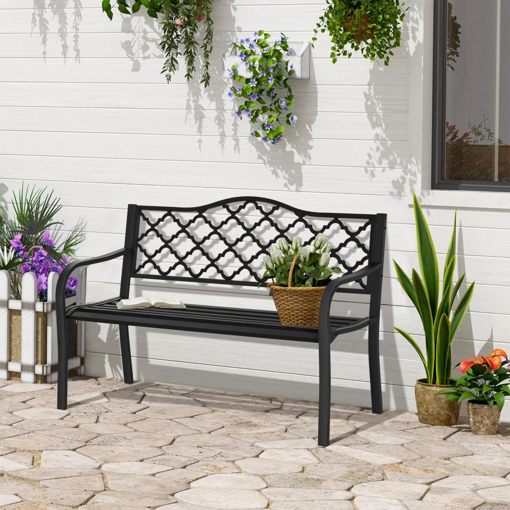 Panchina da Giardino 2 Posti 128x58,5x89 cm in Acciaio e Ghisa Nero