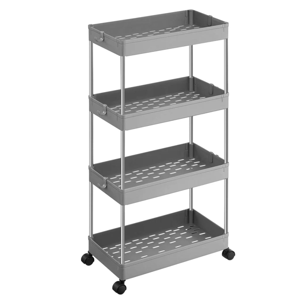 Carrello portaoggetti mobile a 4 ripiani ripiano mobile per bagni e cucine stretti 40 x 13,5 x 86 cm grigio 12_0005022