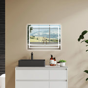 80×60 cm Specchio da Bagno Rettangolare a LED Specchio da Toeletta Specchio da Parete, Luce Bianca 6000K, Anti-fog, Touch