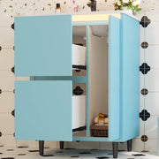 Mobile sottolavabo con lavabo in ceramica 1 anta e 2 cassetti per bagno in MDF e ceramica blu 61 × 46,5 × 87 cm