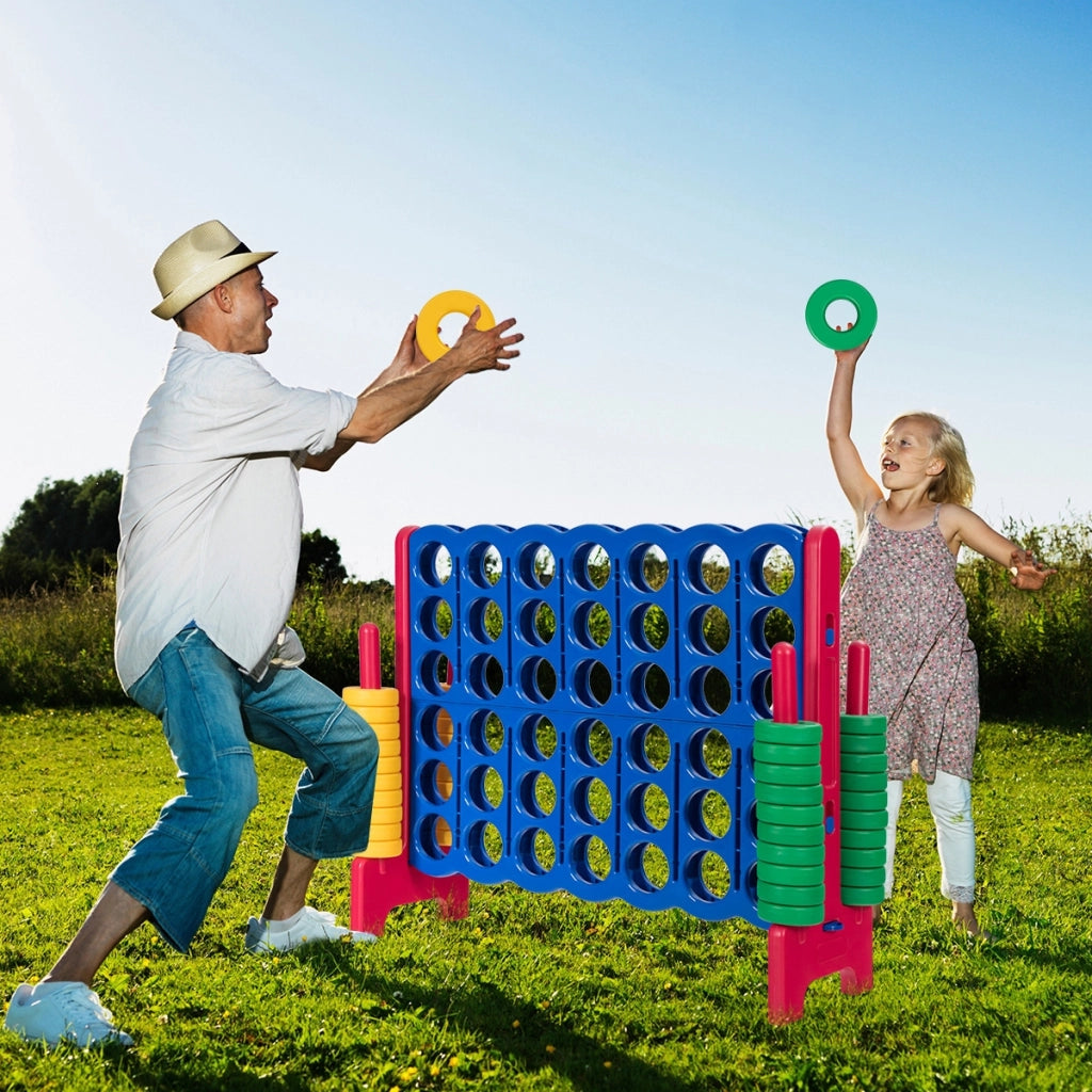 Forza 4 gigante per bambini e adulti, Gioco da interno ed esterno alto 104 cm con 42 pedine e barra, Rosso-Giochi su prato